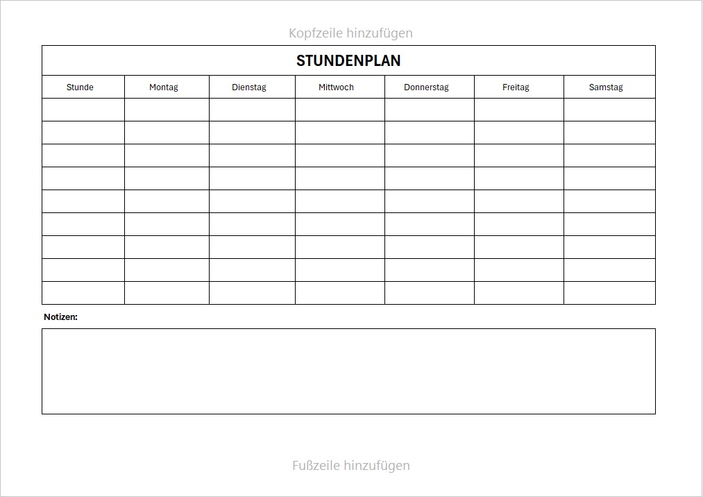 Stundenplan | Excel Vorlage zum Herunterladen