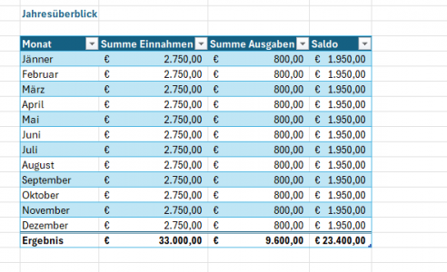 Screenshot Haushaltsbuch Jahresübersicht